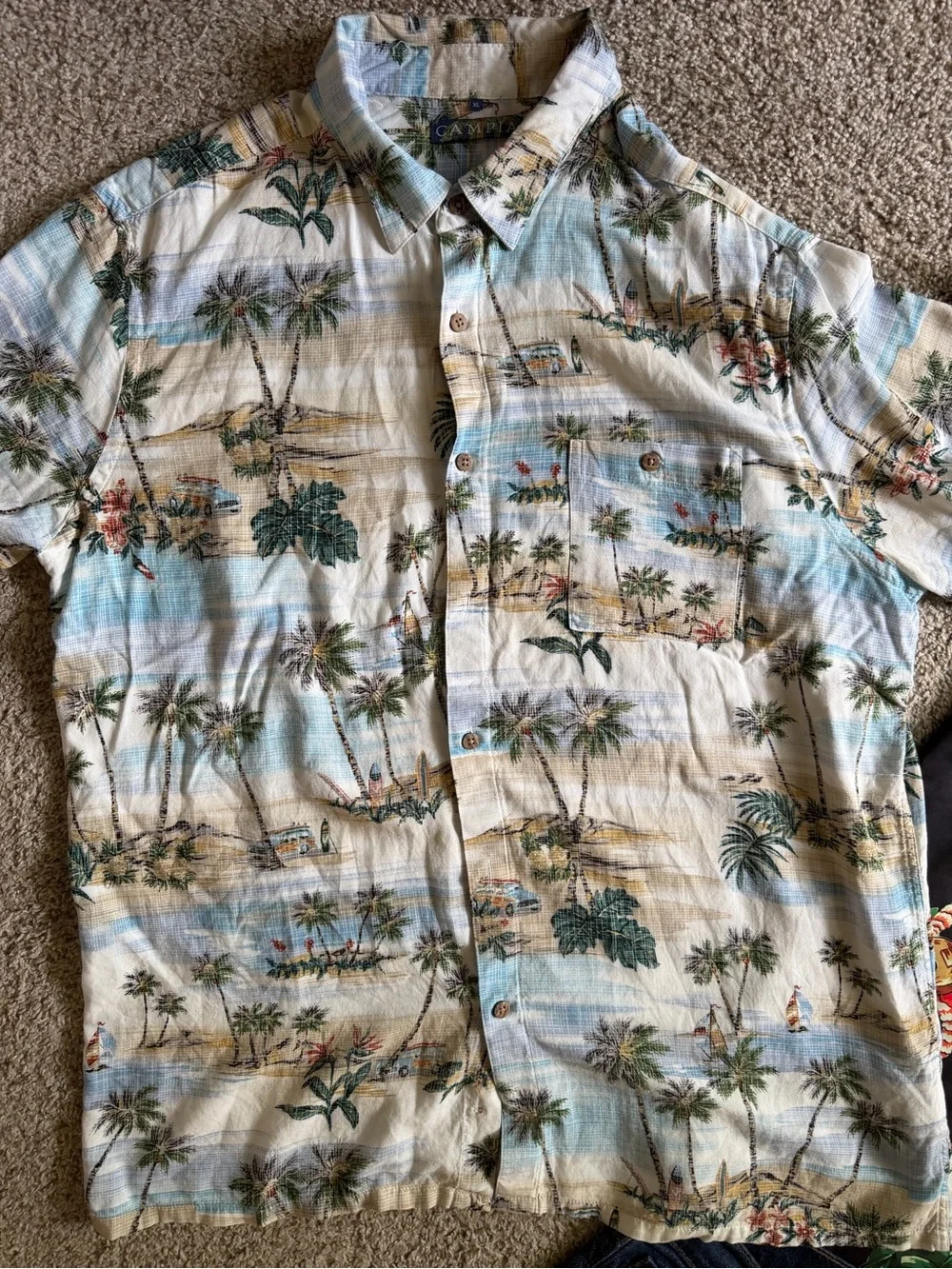 Casual Short-Sleeve Hawaiian Shirt - Cream & Light Blue